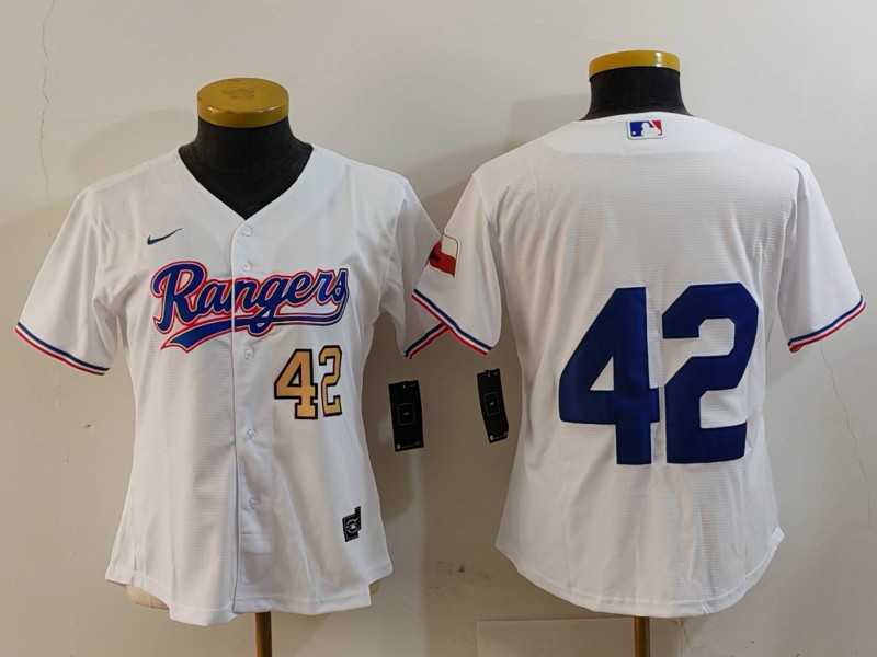 Women%27s Texas Rangers #42 Jackie Robinson White Cool Base Stitched Baseball Jerseys